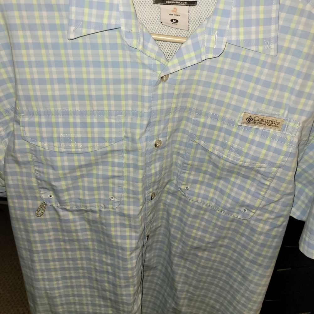 Columbia Men's Light Blue and White Checkered Shirt